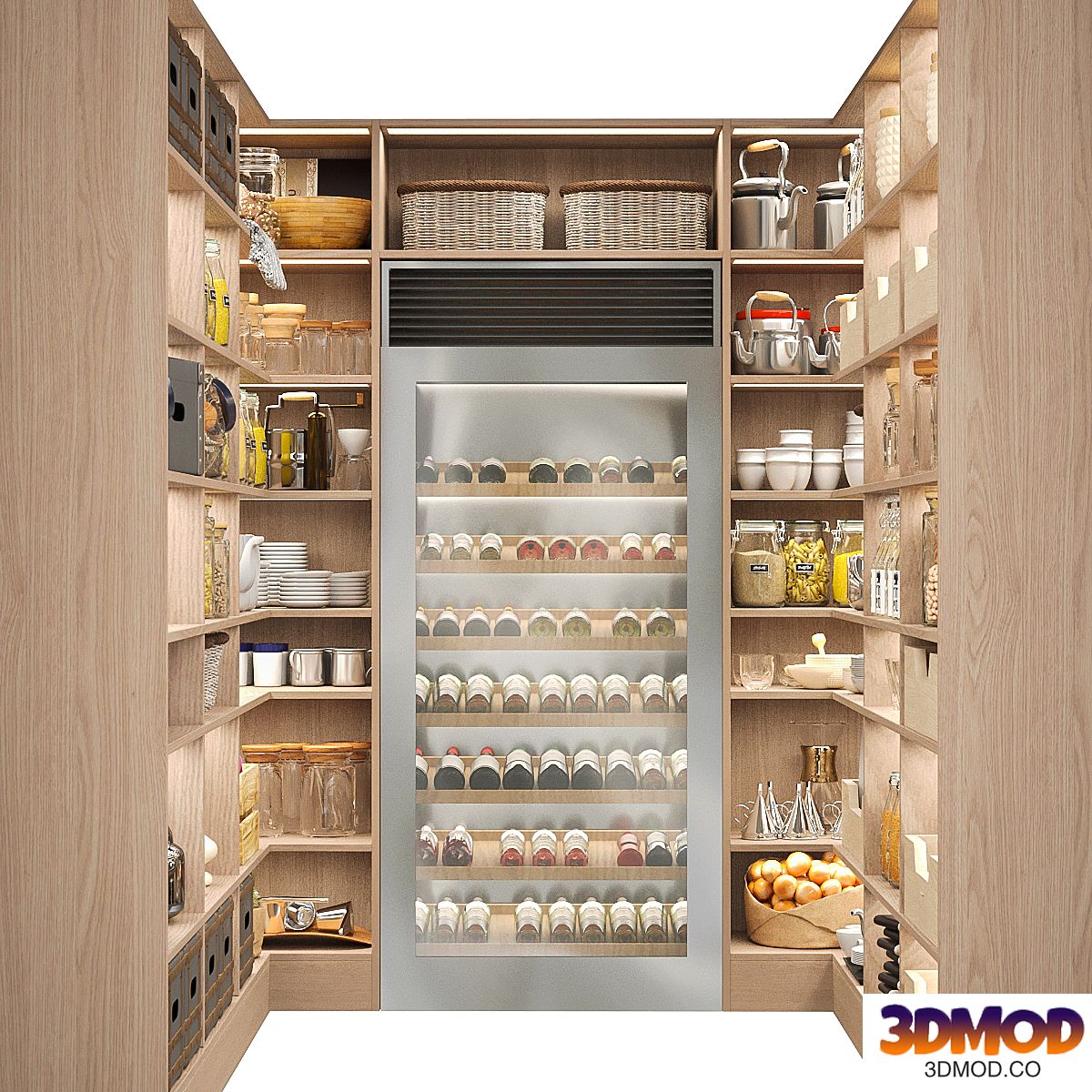 Pantry with spices, kitchen utensils