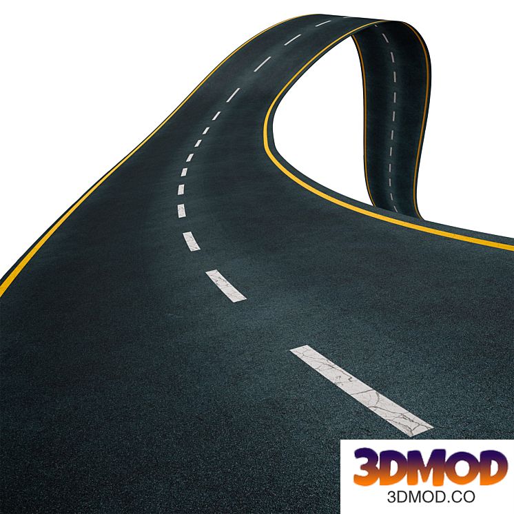 Editable winding asphalt two lane road with markings 05