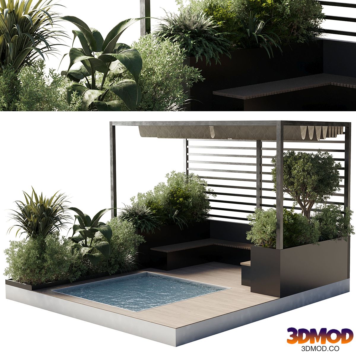 Landscape Furniture by pool with Pergola and Roof garden 08