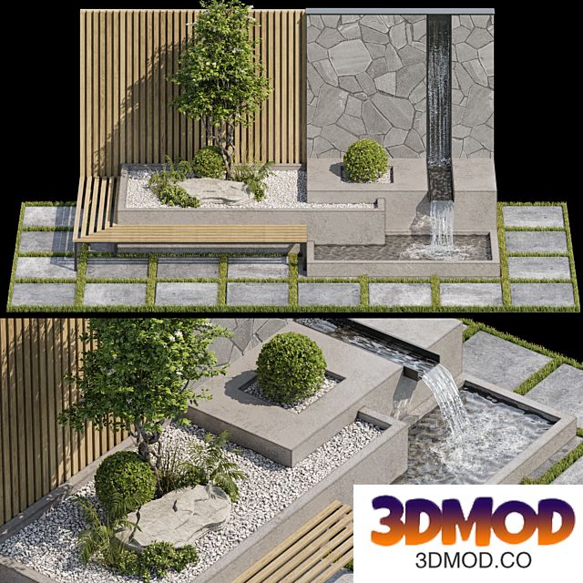 Landscape Furniture with Fountain - Architect Element 07