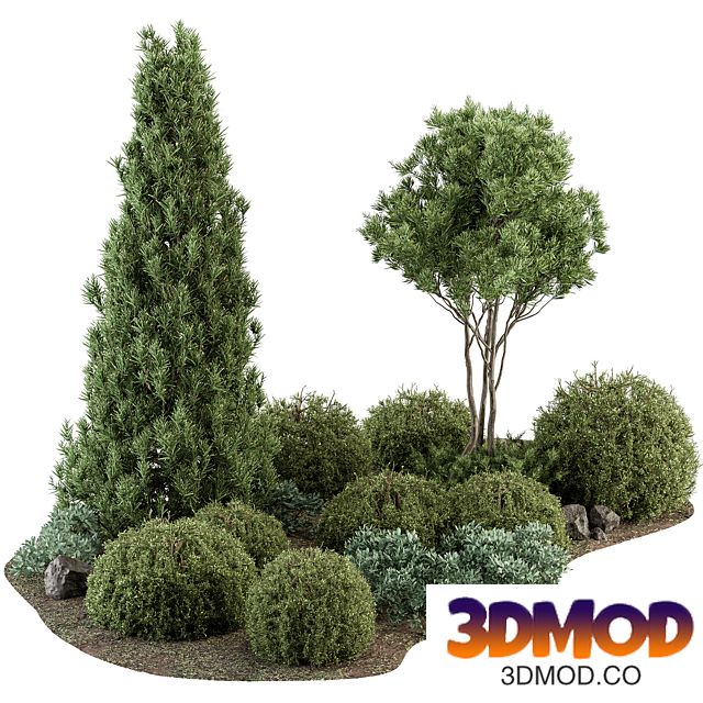 Garden Set Topiary and pine Plants - Outdoor Plants Set 410