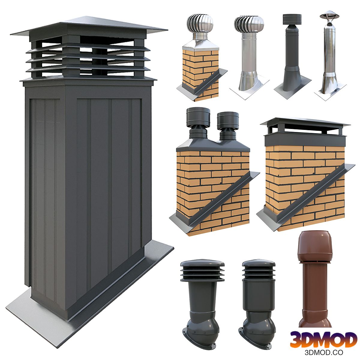 Ventilation pipes and chimneys on the roof