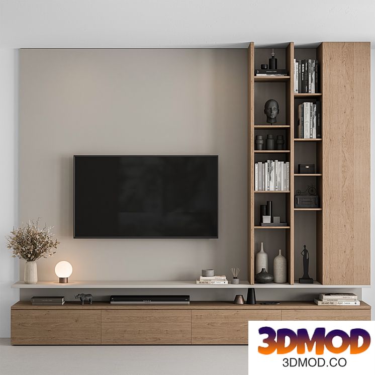 TV Wall White and Wood - Set 69
