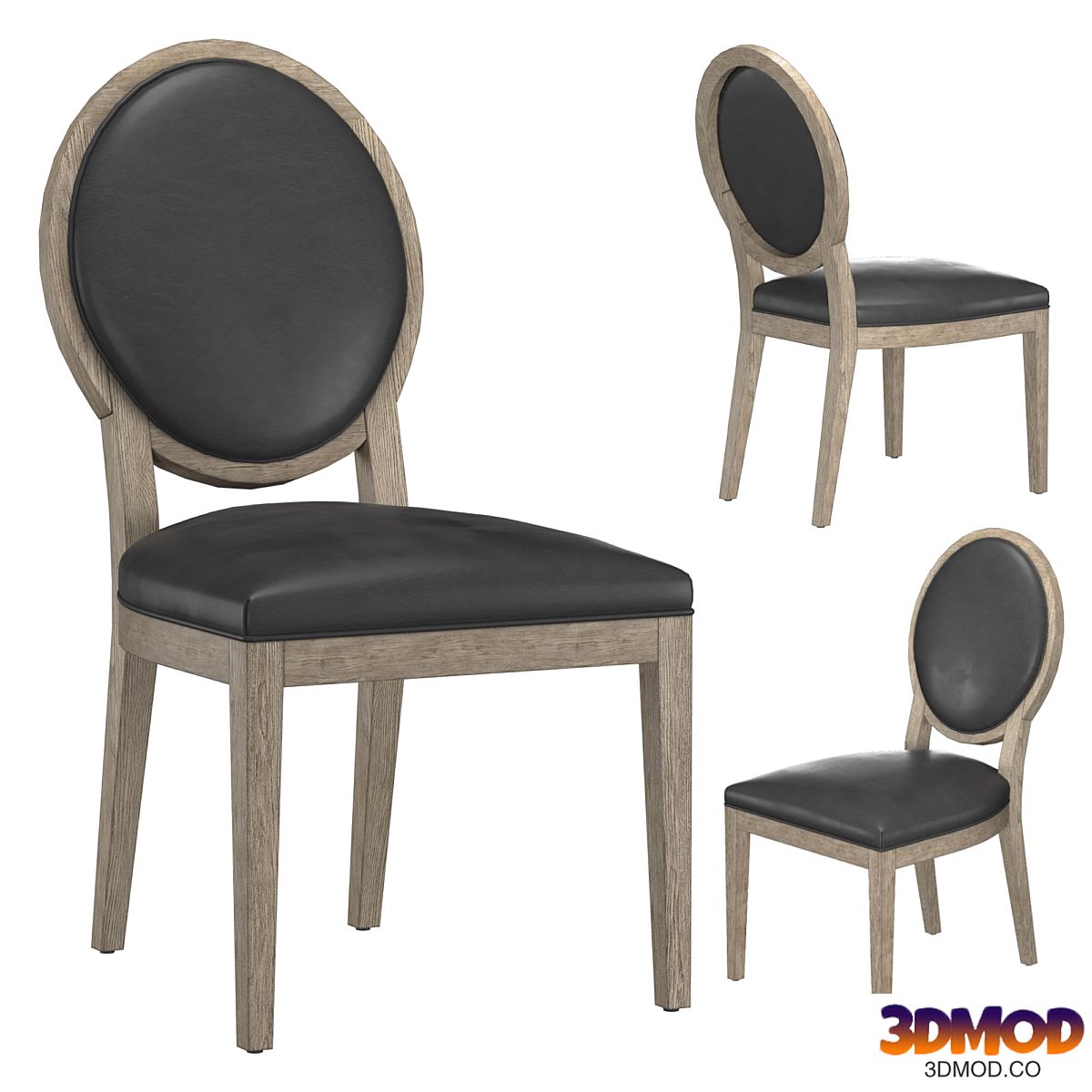 FRENCH CONTEMPORARY ROUND LEATHER DINING SIDE CHAIR