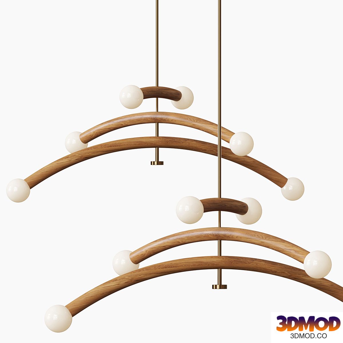Contemporary Bleached White Oak and Brass LED Chandelier