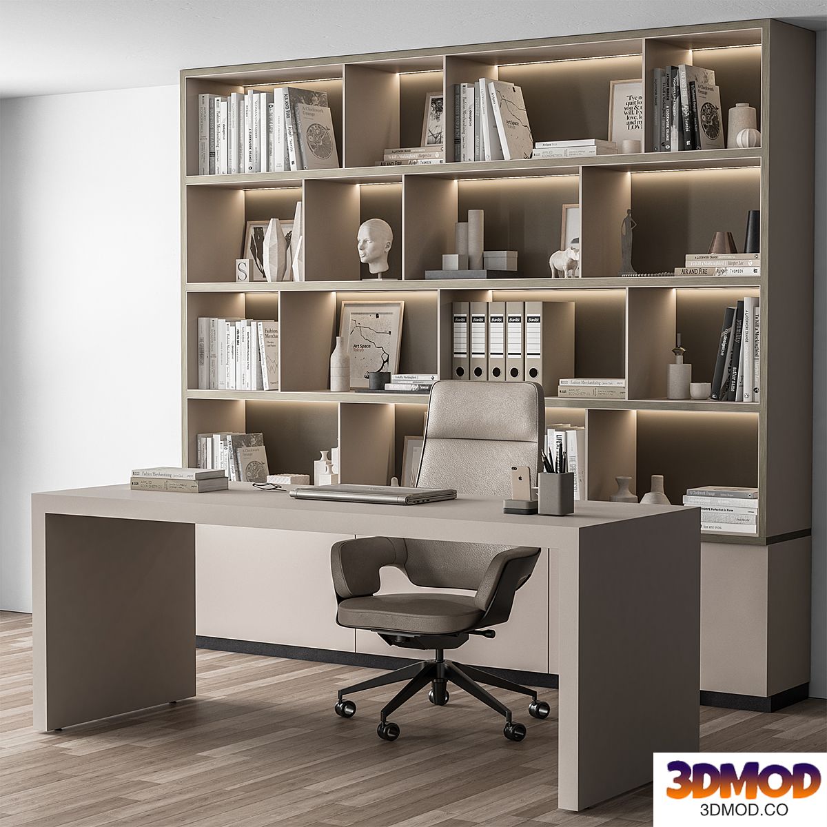 Boss Desk and Library Beige - Office Furniture 319
