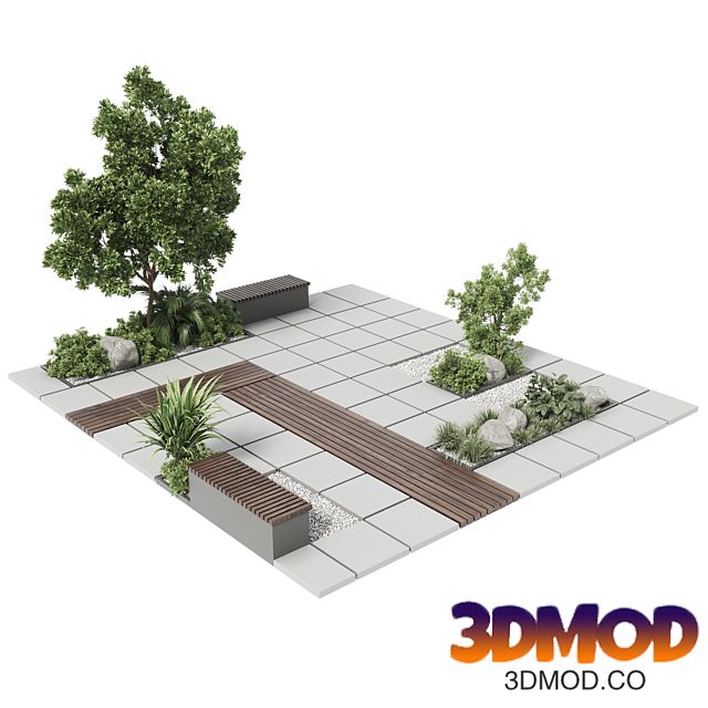 Urban Environment - Urban Furniture - Green Benches With plants 30 corona