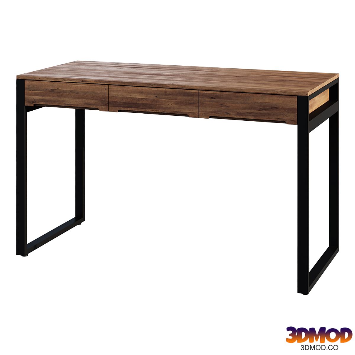 Desk Modern Wooden Natural & Black Office Desk with Drawers & Metal Legs