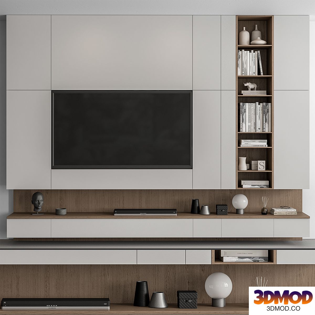 TV Wall White and Wood - Set 50