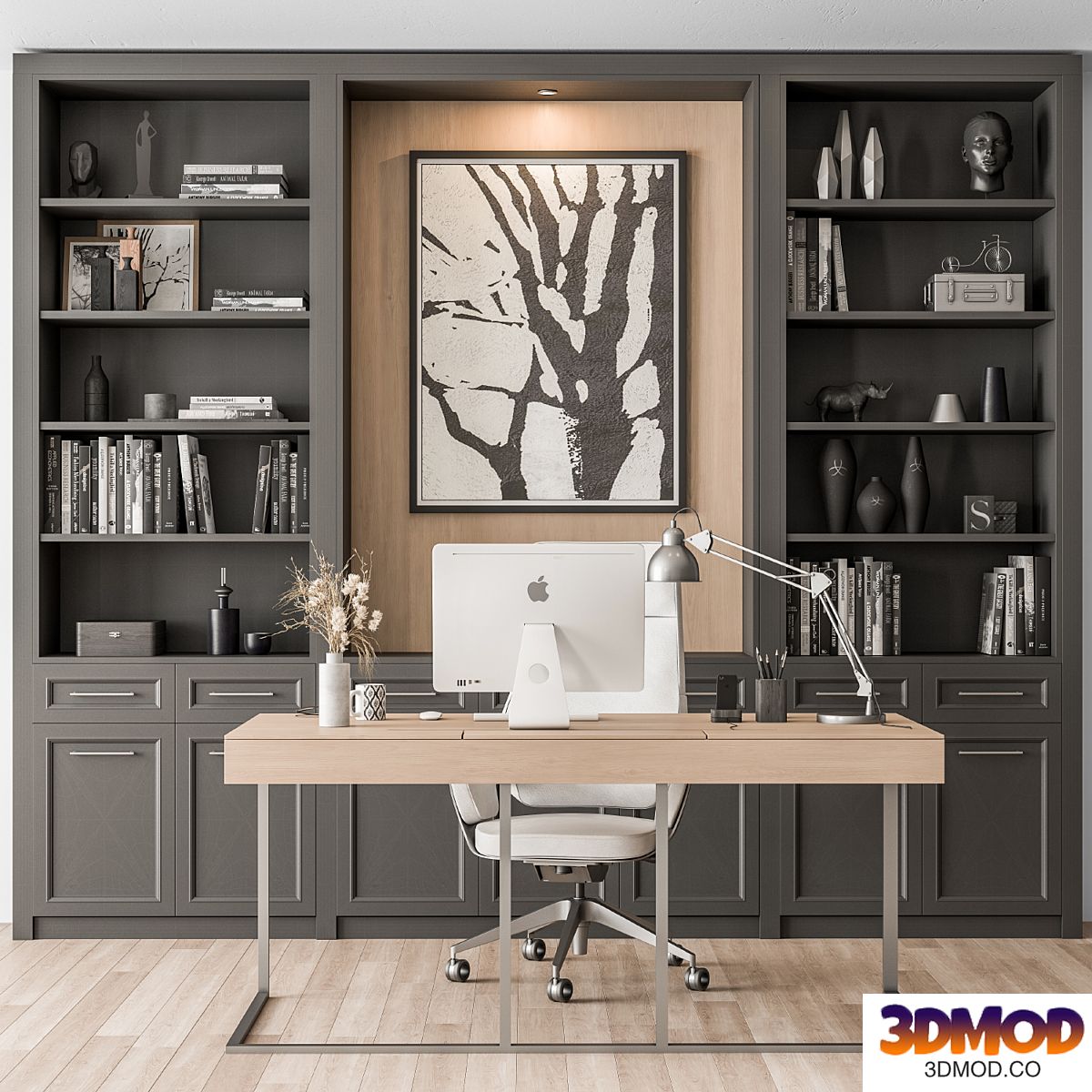 Home Office Desk and Library Gray Set - Office Furniture 279
