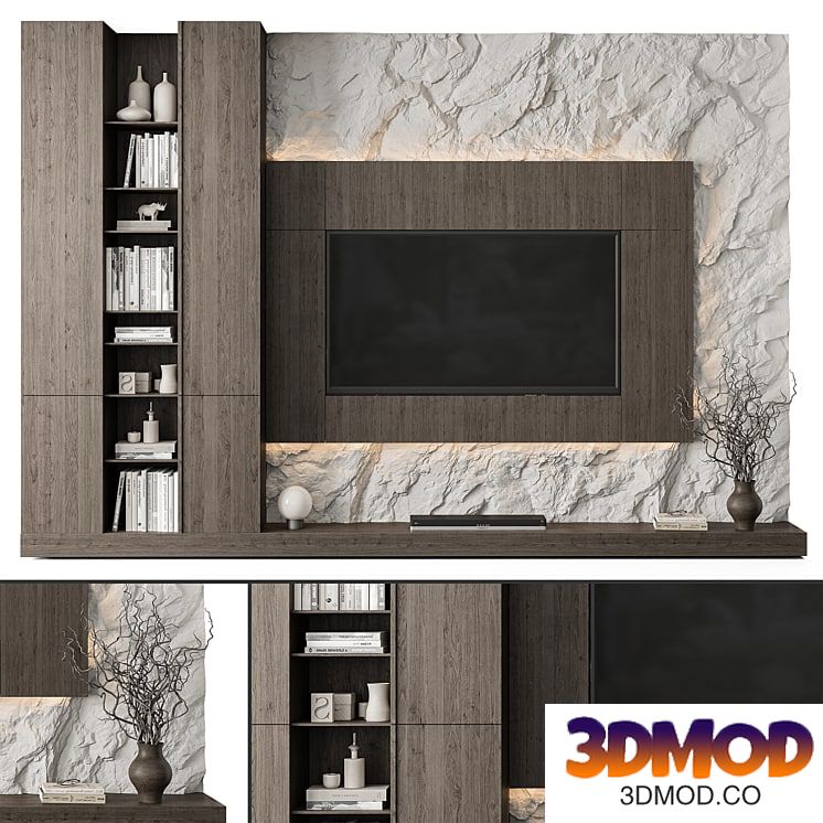 TV Wall Rock Wall and Wood - Set 78