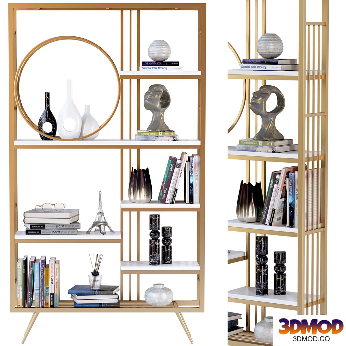 Rack with decor, books and figurines