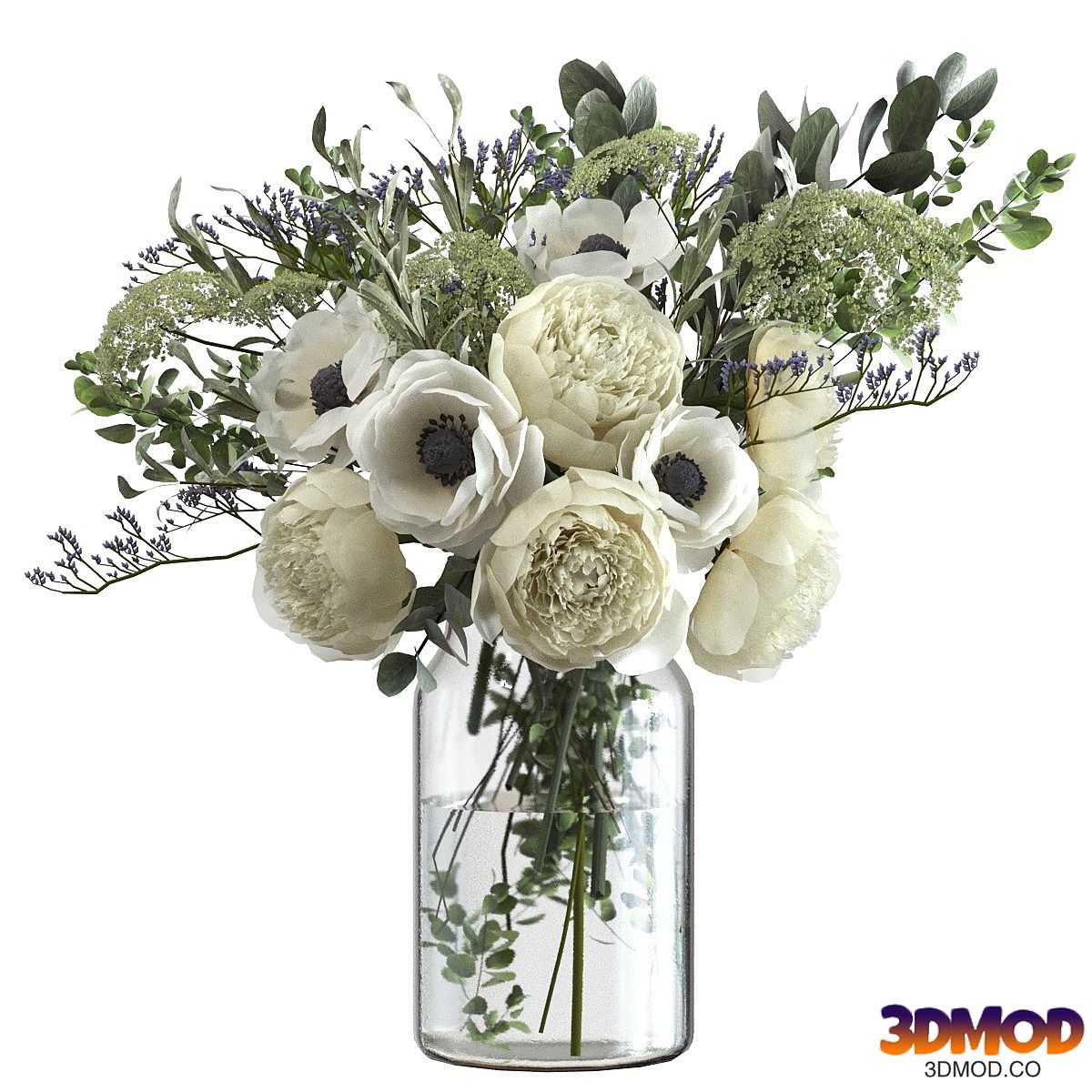 Bouquet with flowers and eucalyptus