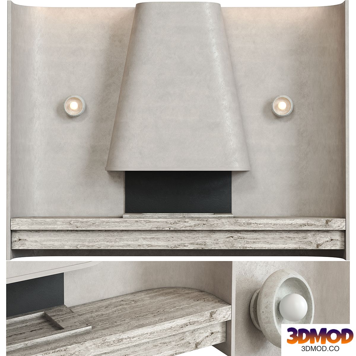 Beige composition with fireplace