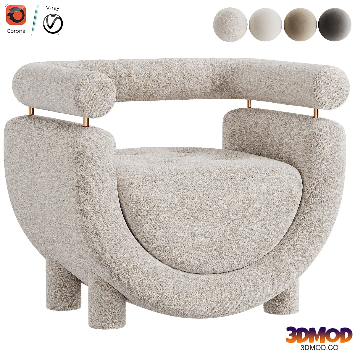 Mel Armchair Wood Brass Beige Jacquard Velvet Pearl Cotton Linen Boucle Fabric