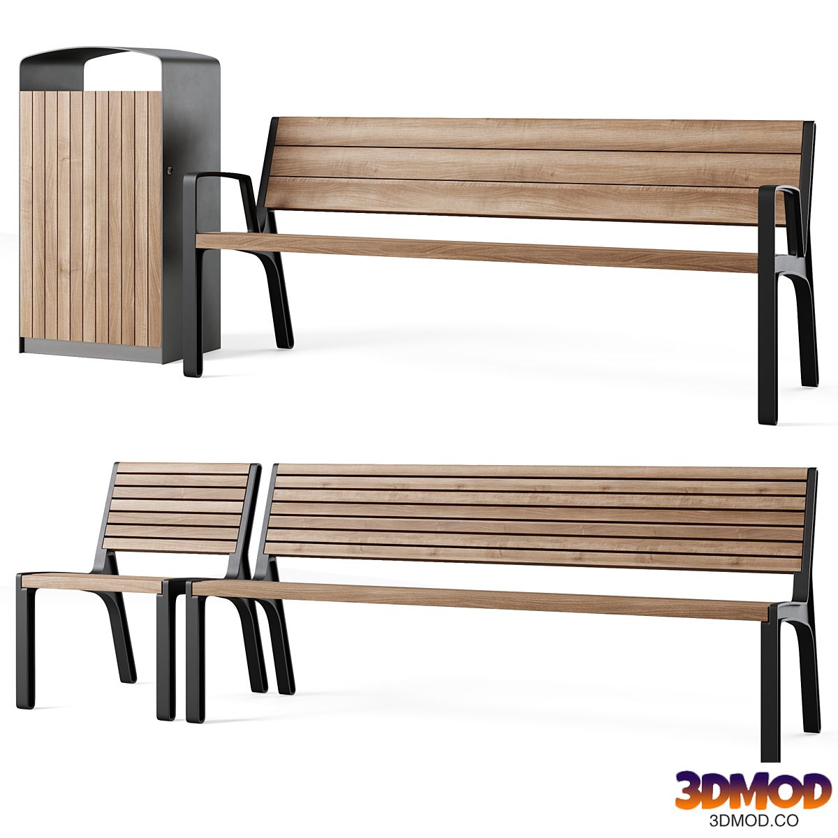 Miela park benches with litter bin Prax by mmcite