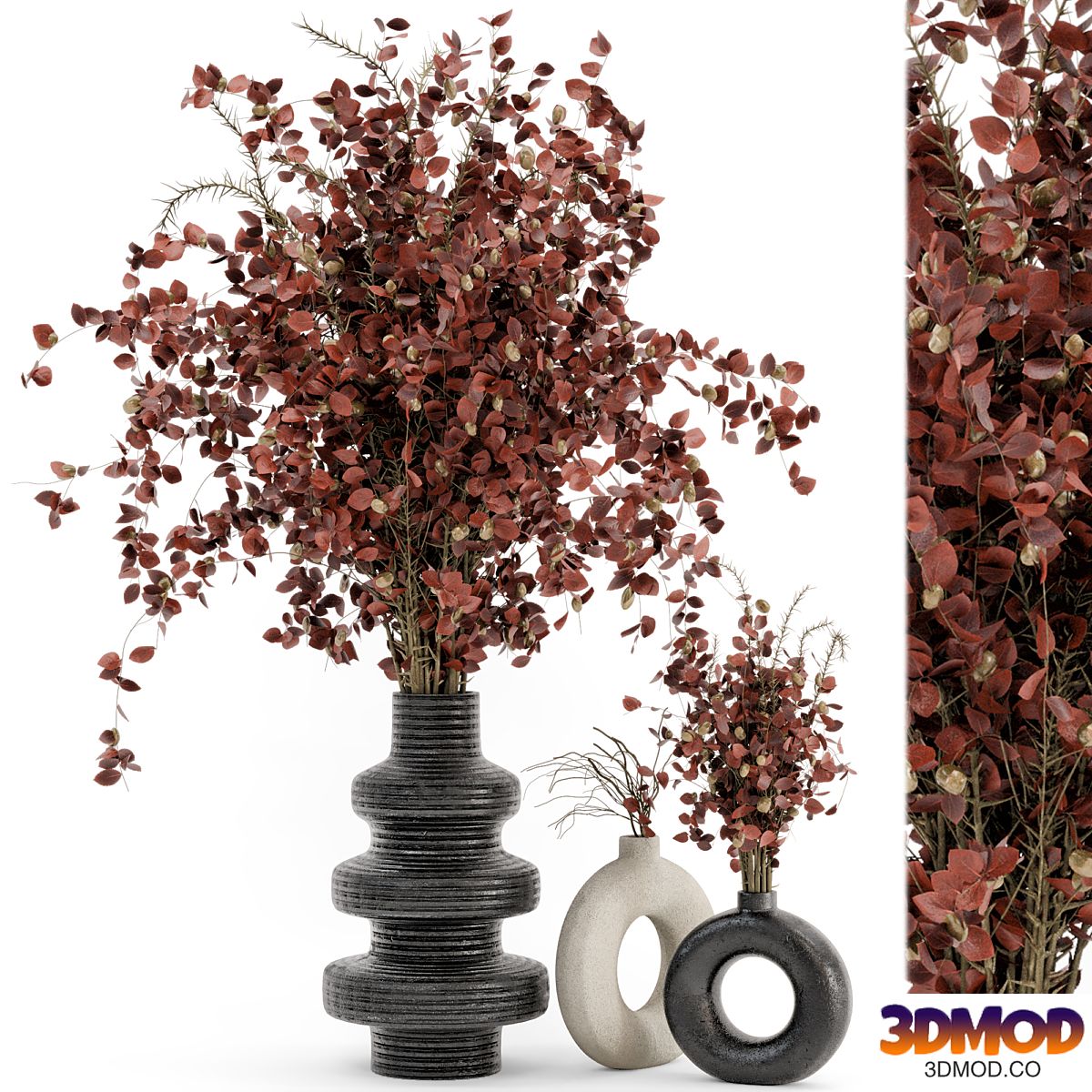 Indoor Dry Plants in rusty Concrete Pots - Set 509