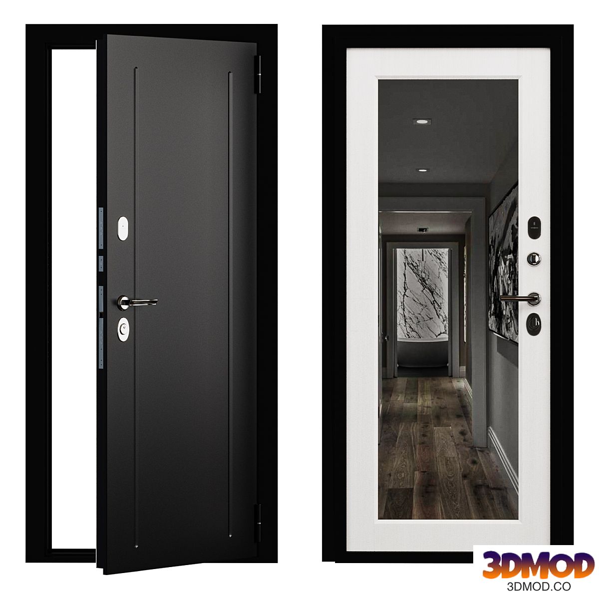Entrance door Flush metal with a mirror