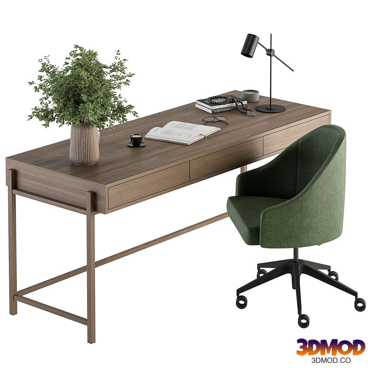 Home Office Green and Wood Set - Office Furniture 329
