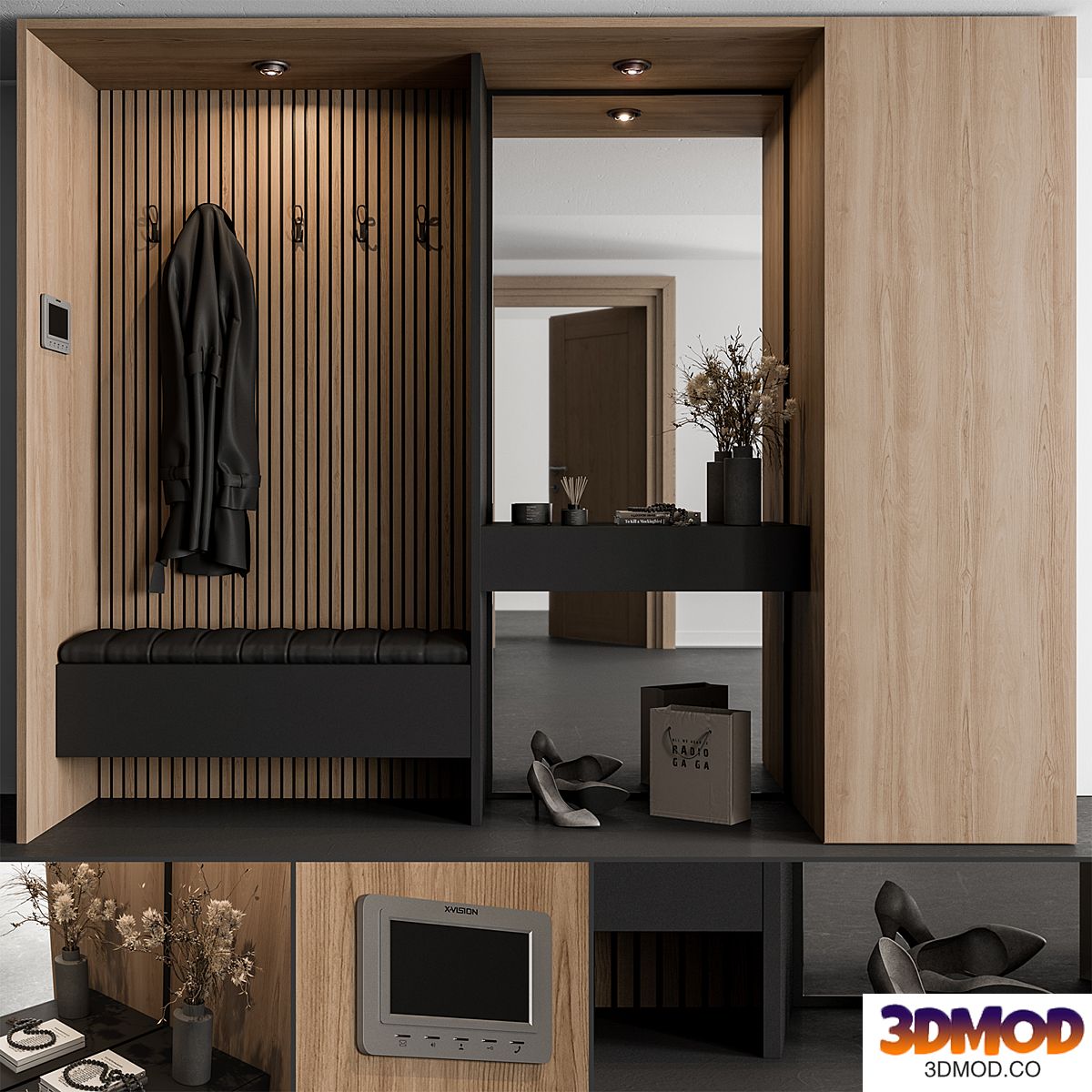 Hallway 57 - Black and Wood Entrance
