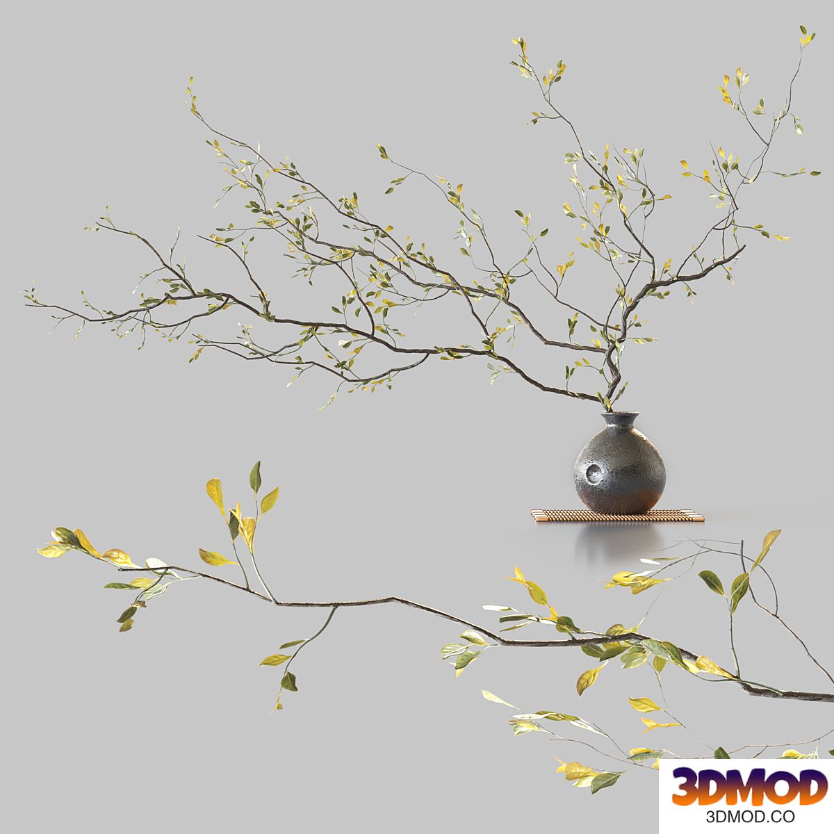 Plum branch in flower arrangement vase