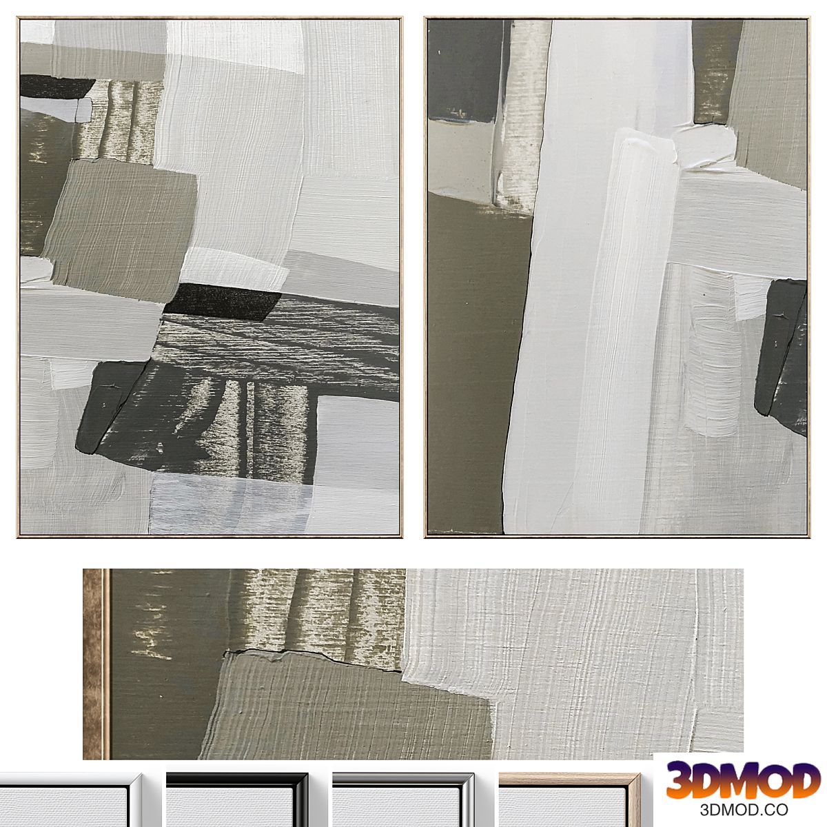 Large Mid-Century Abstract Neutral Wall Art C-674