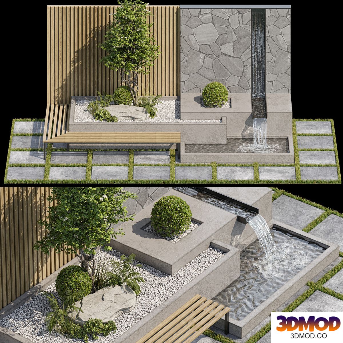 Landscape Furniture with Fountain - Architect Element 07
