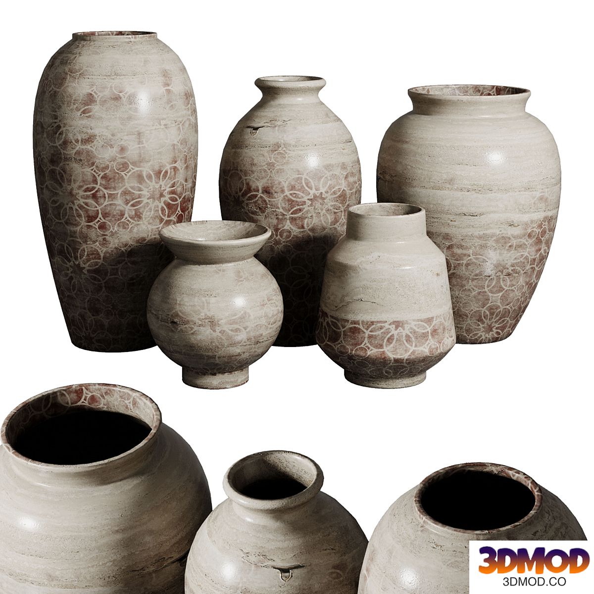 Old vase 3 material marble concrete plaster