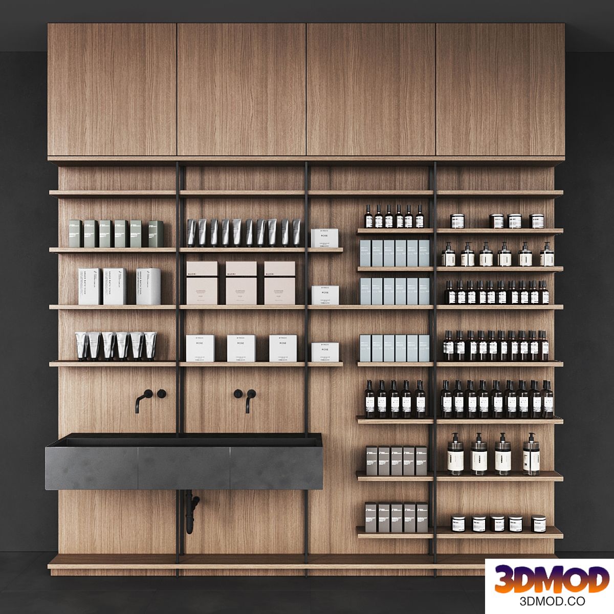 Cosmetic set wooden shelving