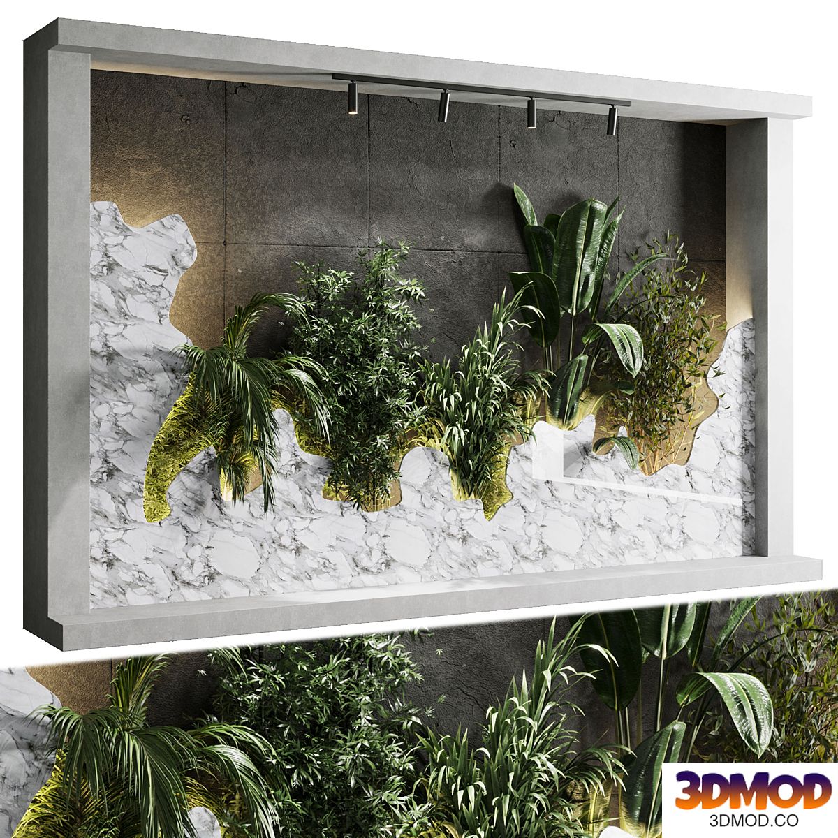 Vertical Wall Garden With concrete frame - wall decor houseplants indoor 02