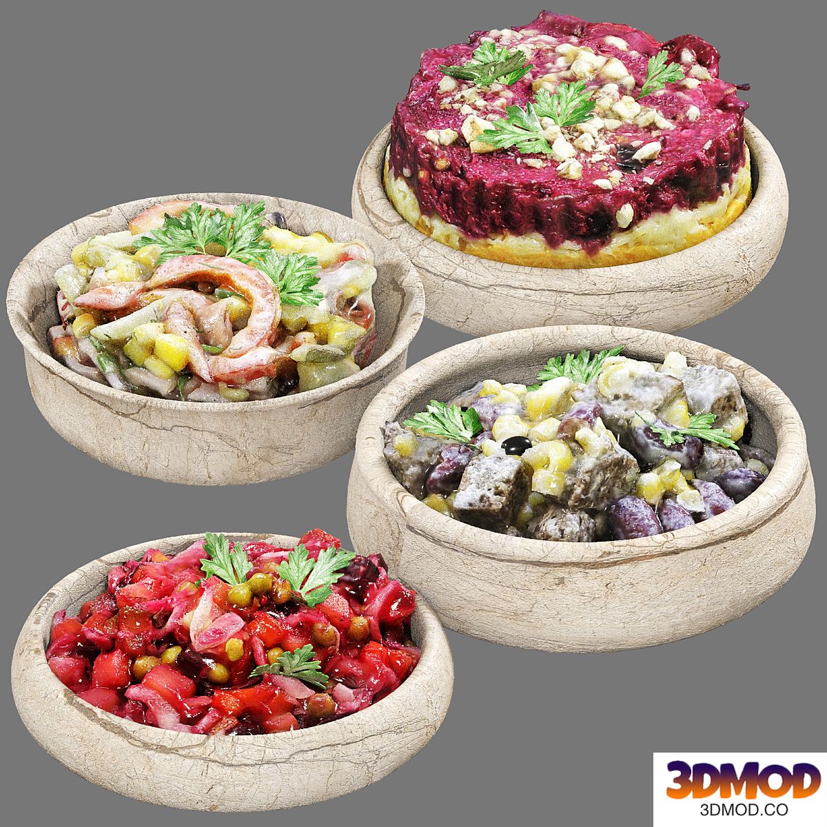 set of vegetable salads