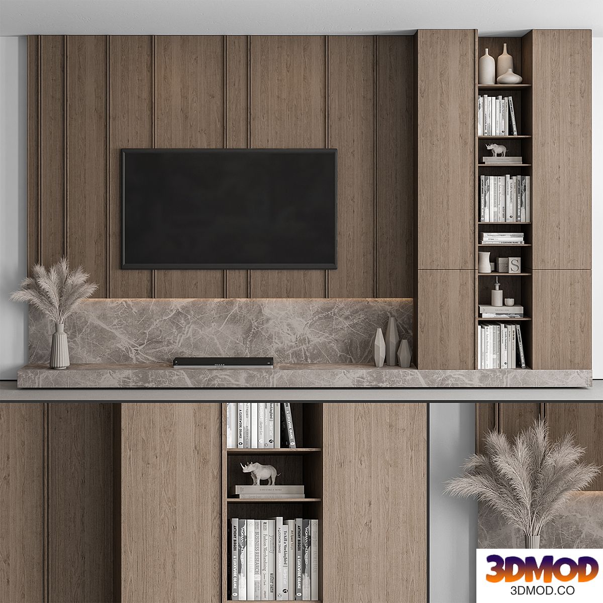 TV Wall Stone and Wood - Set 53