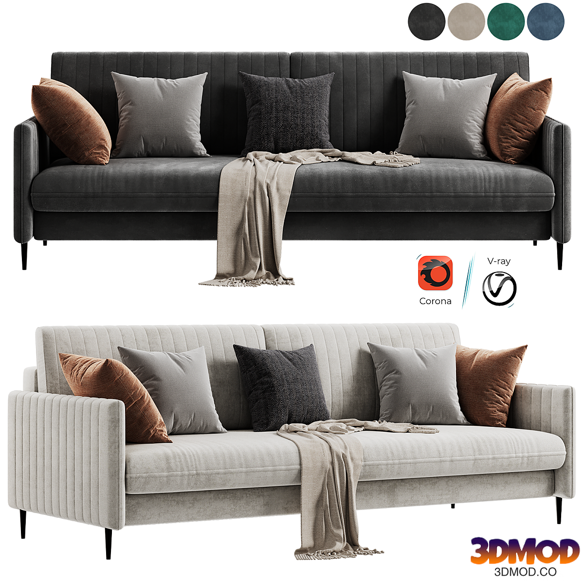 Straight Sofa Swout Velvet Beige
