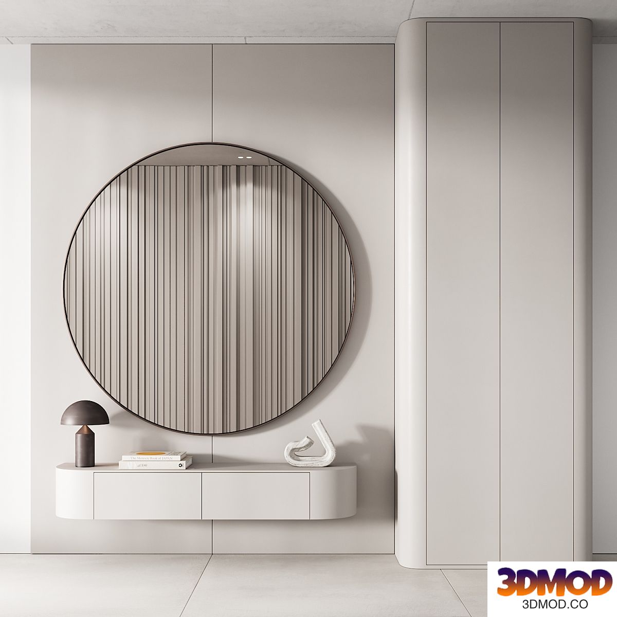 144 hallway zone 03 minimal modern with circle mirror 01