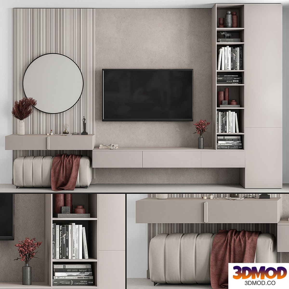 TV Wall Beige and Red - Set 70