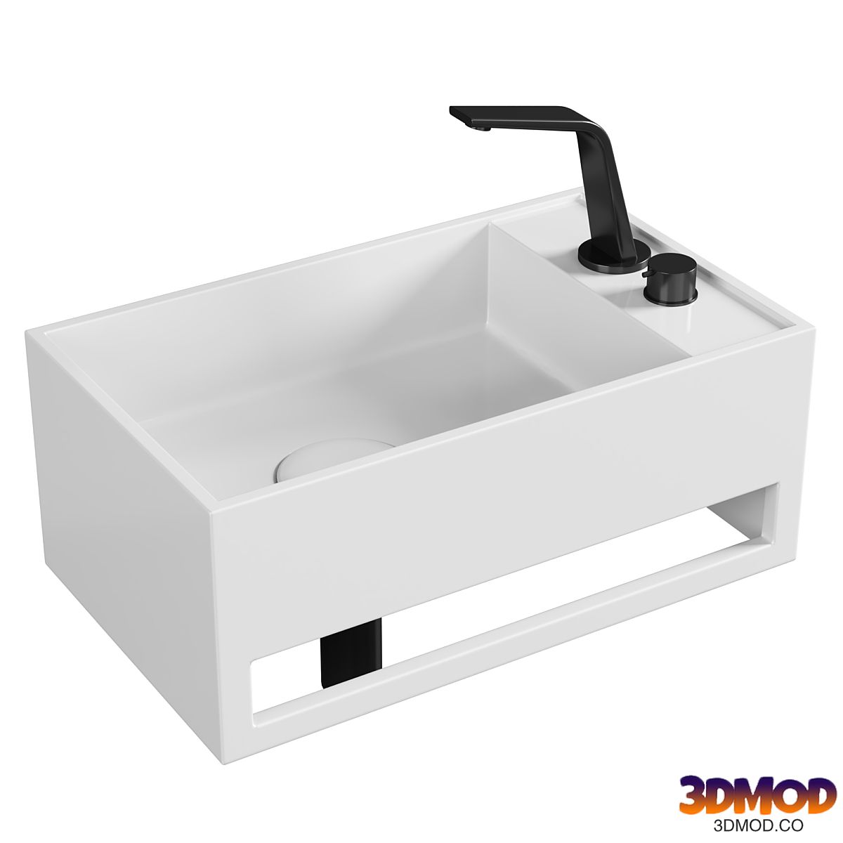 Lavabo mural PB2078 en pierre solide (Solid Surface) - 50 x 30 x 20 cm - blanc mat - avec porte-serviettes intégré