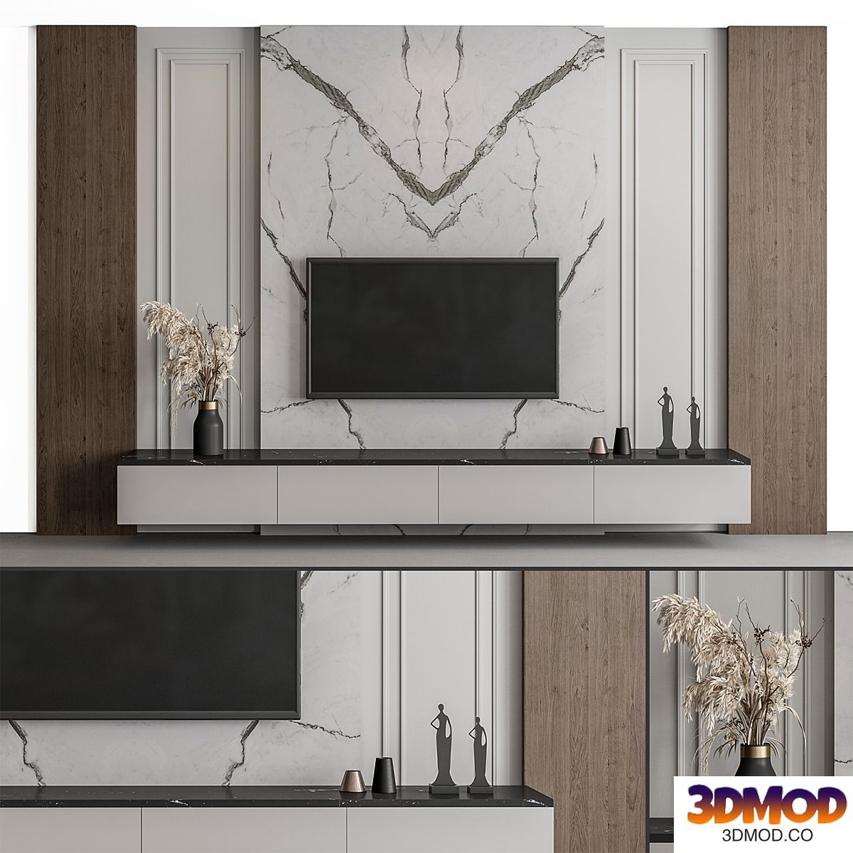 TV Wall Stone and Wood - Set 57