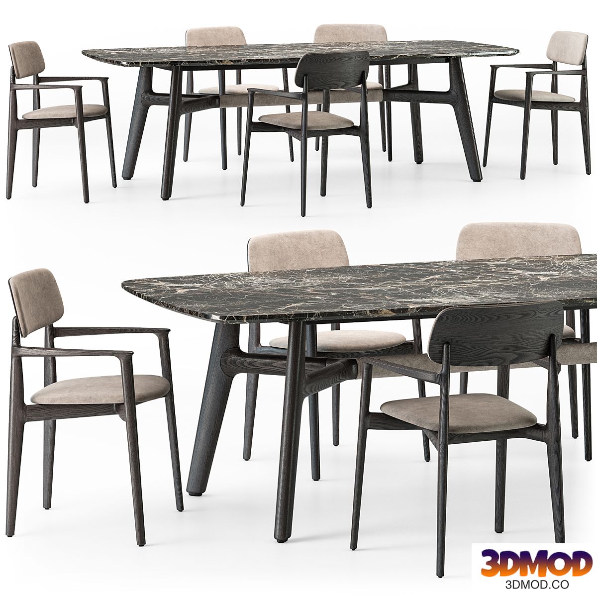 Poliform Curve dining table armchair set