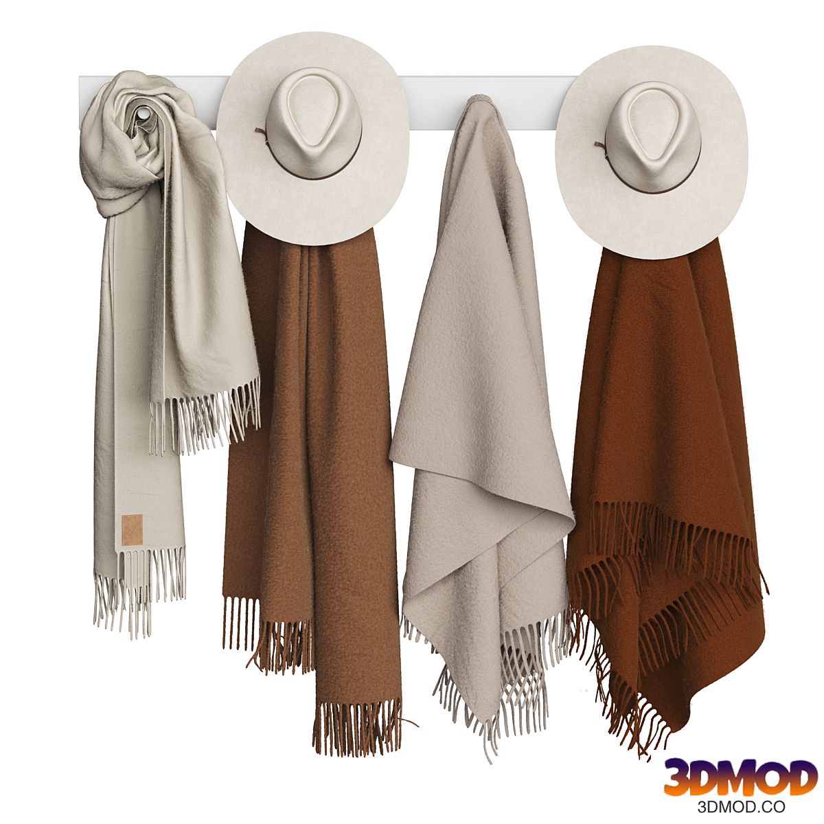 Hats and scarves on a hanger