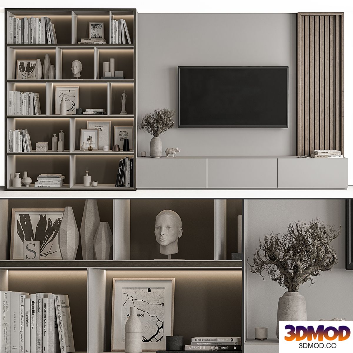 TV Wall Wood and Gray - Set 48