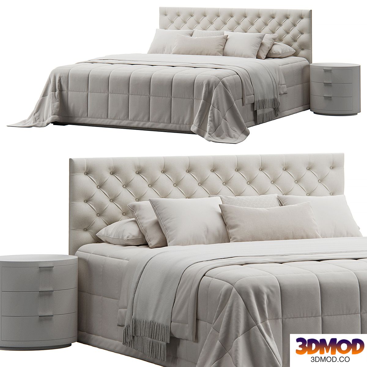 Tufted Beige Headboard Bed