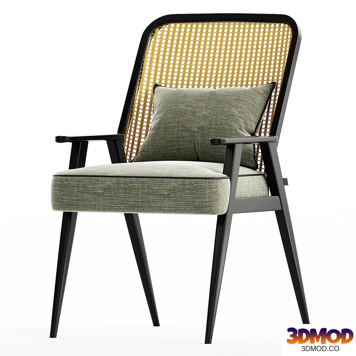Upholstered Cane Back Armchair