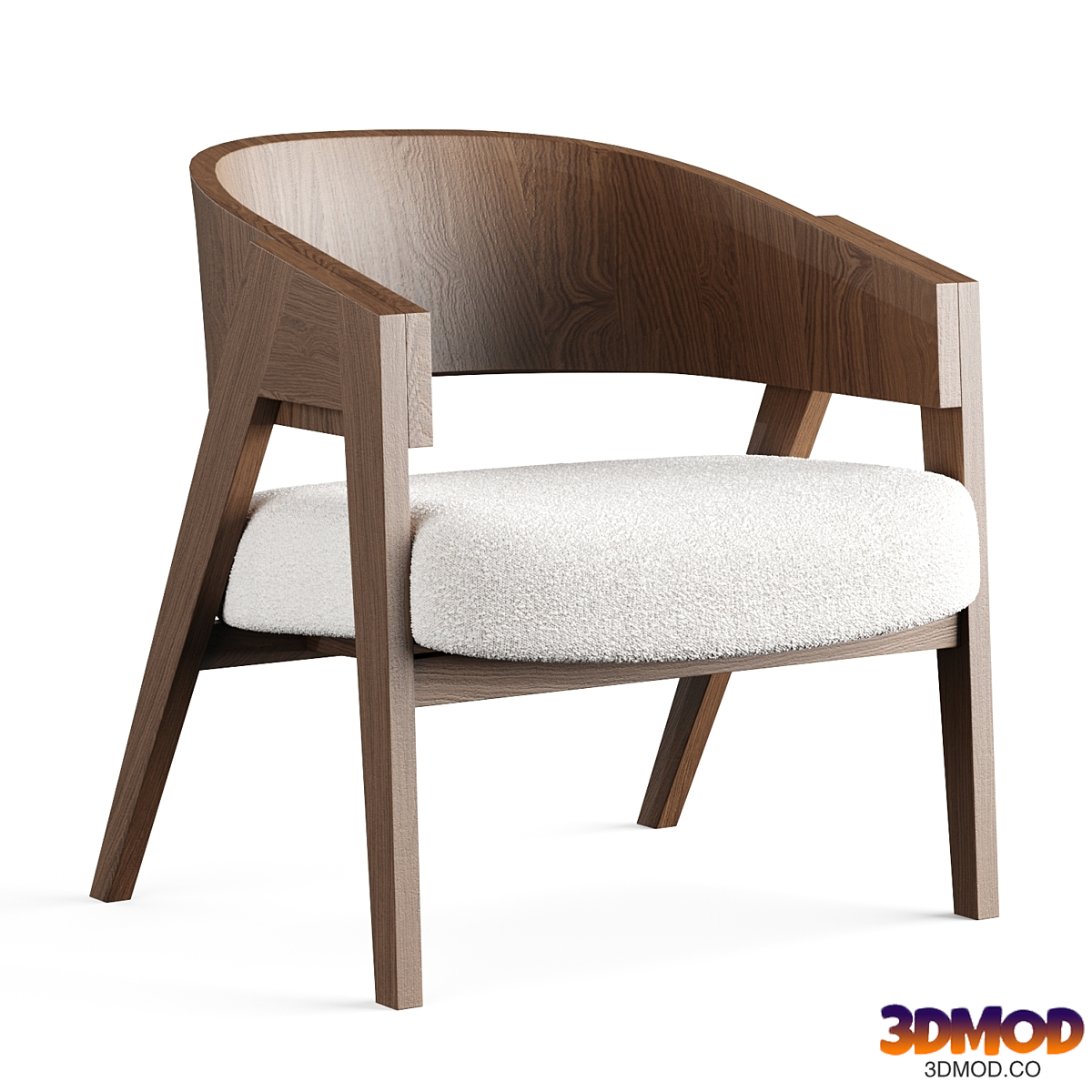 Walnut armchair with terry cloth upholstery, Charly