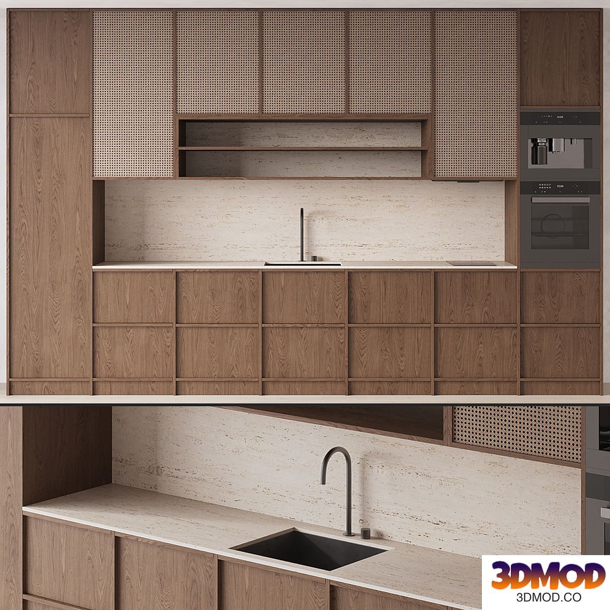 DARK WOOD KITCHEN WITH RATTAN