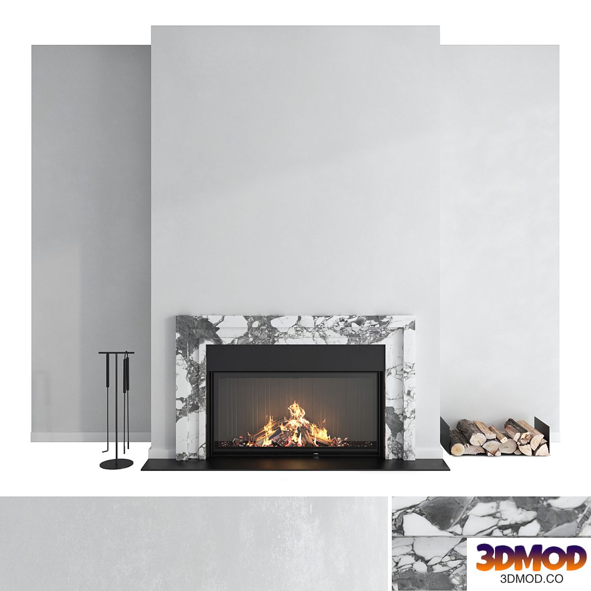 Decorative wall with fireplace set 43