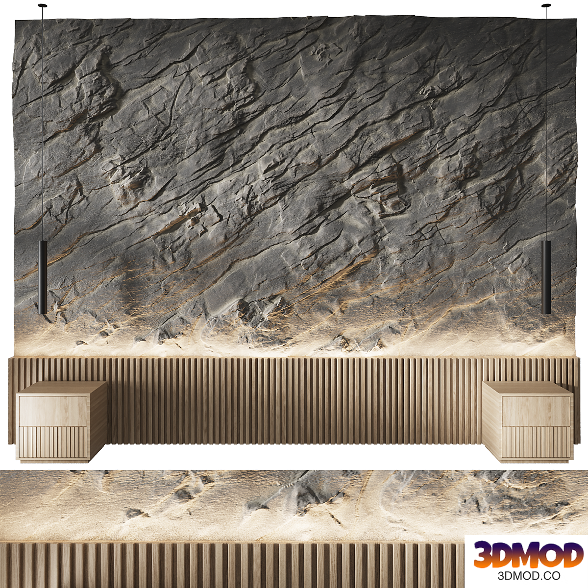 Rock headboard, headboard, stone panels