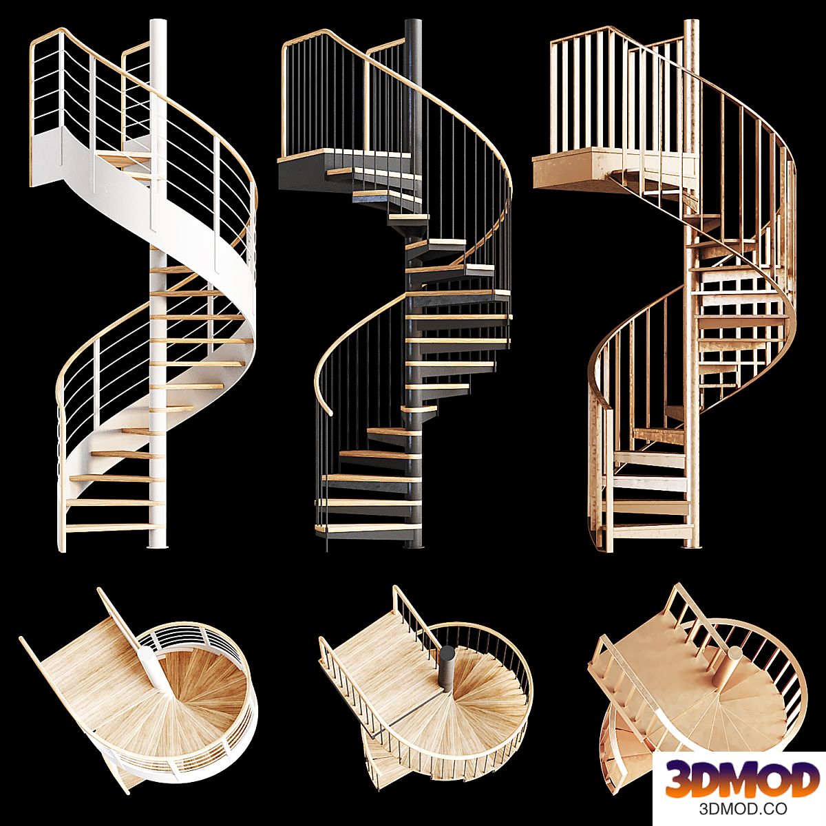 Set of spiral staircases