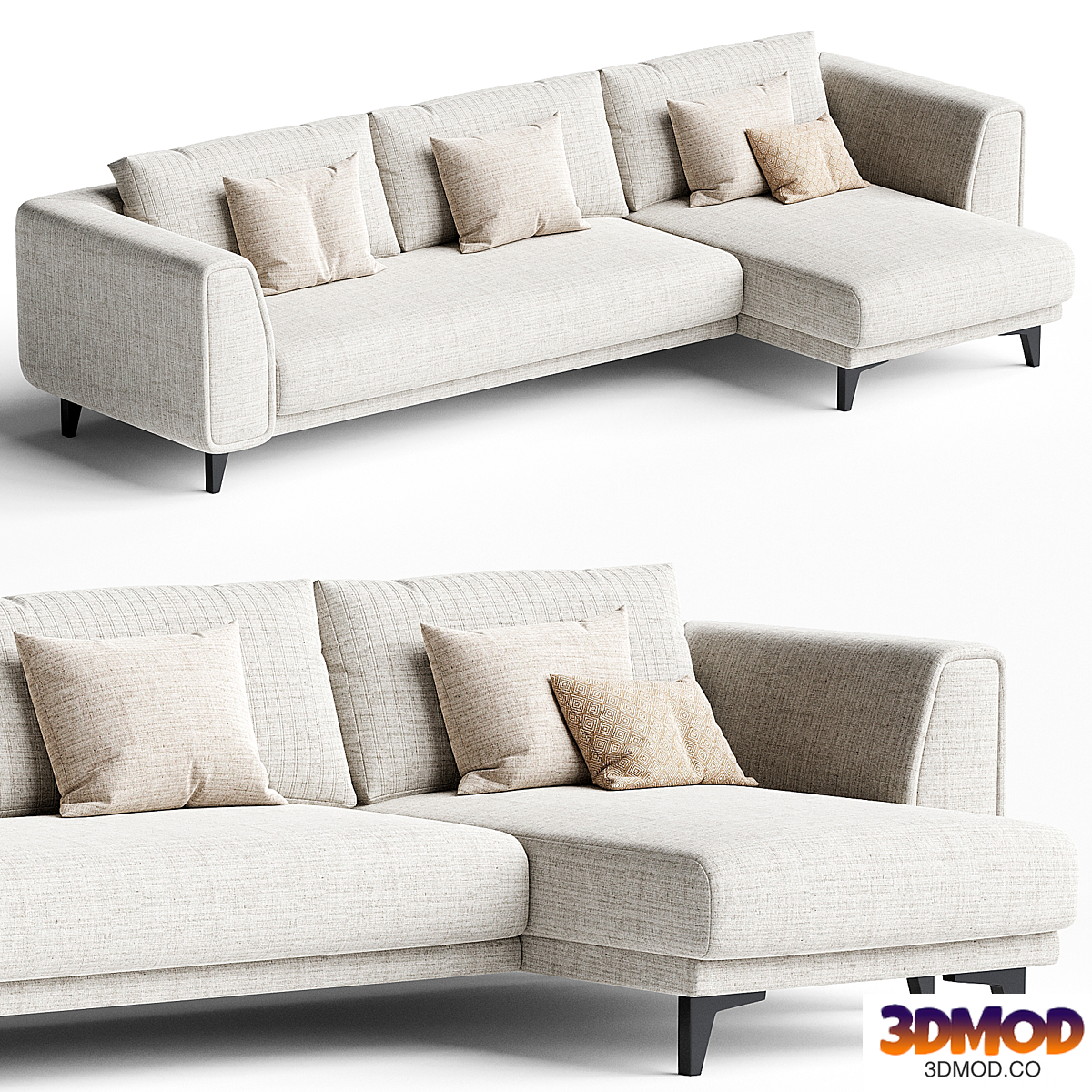 Upholstered sofa with chaise longue