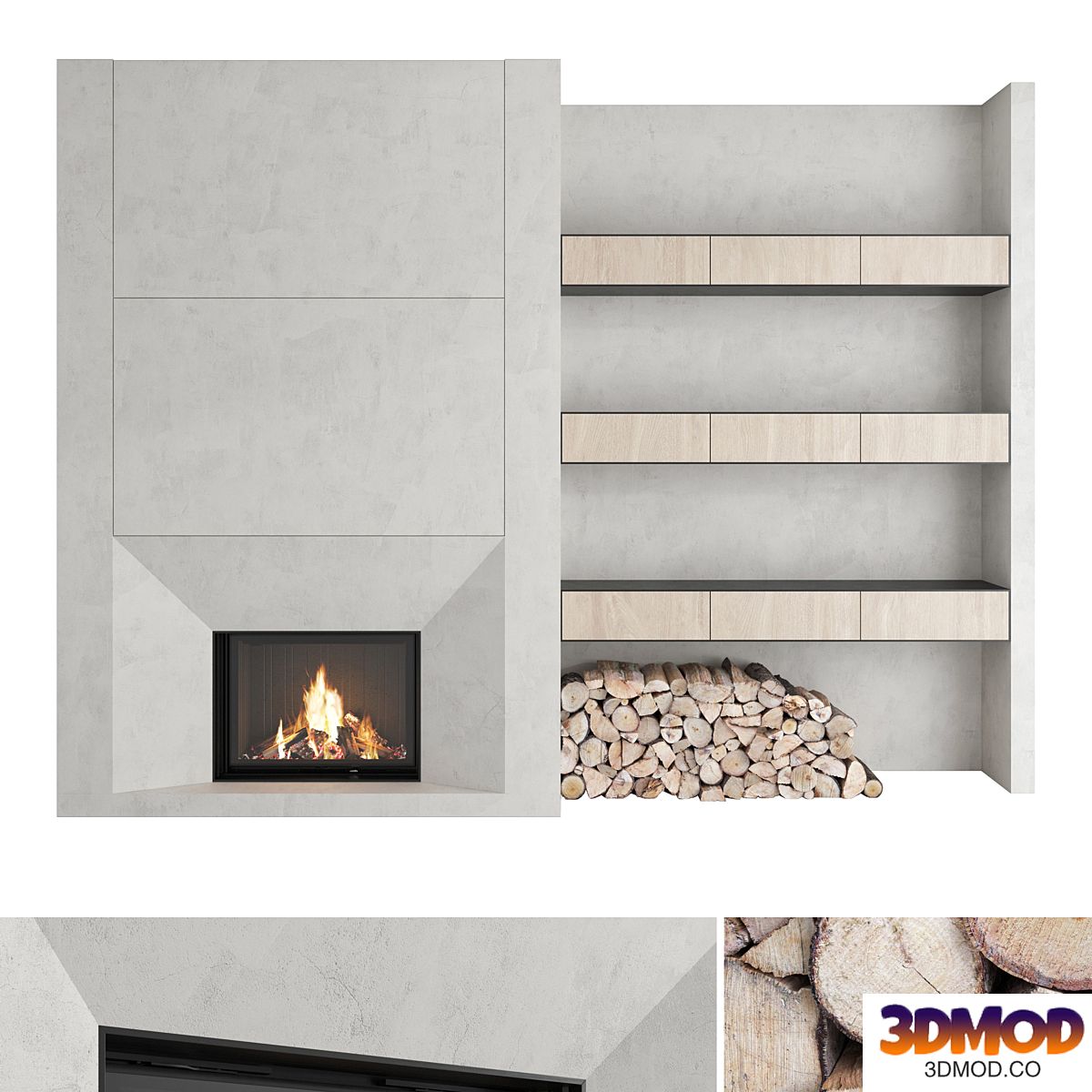 Decorative wall with fireplace set 29