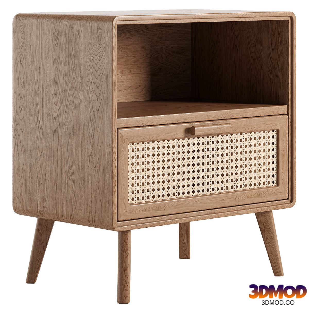 Wood Bedside End Table Rattan